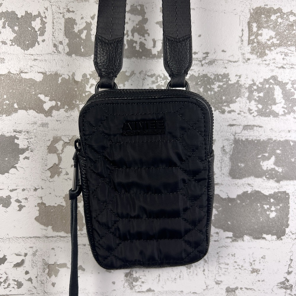 Aimee Kestenberg Nylon Stadium Crossbody Bag 'Just Saying' Black Leather Trim